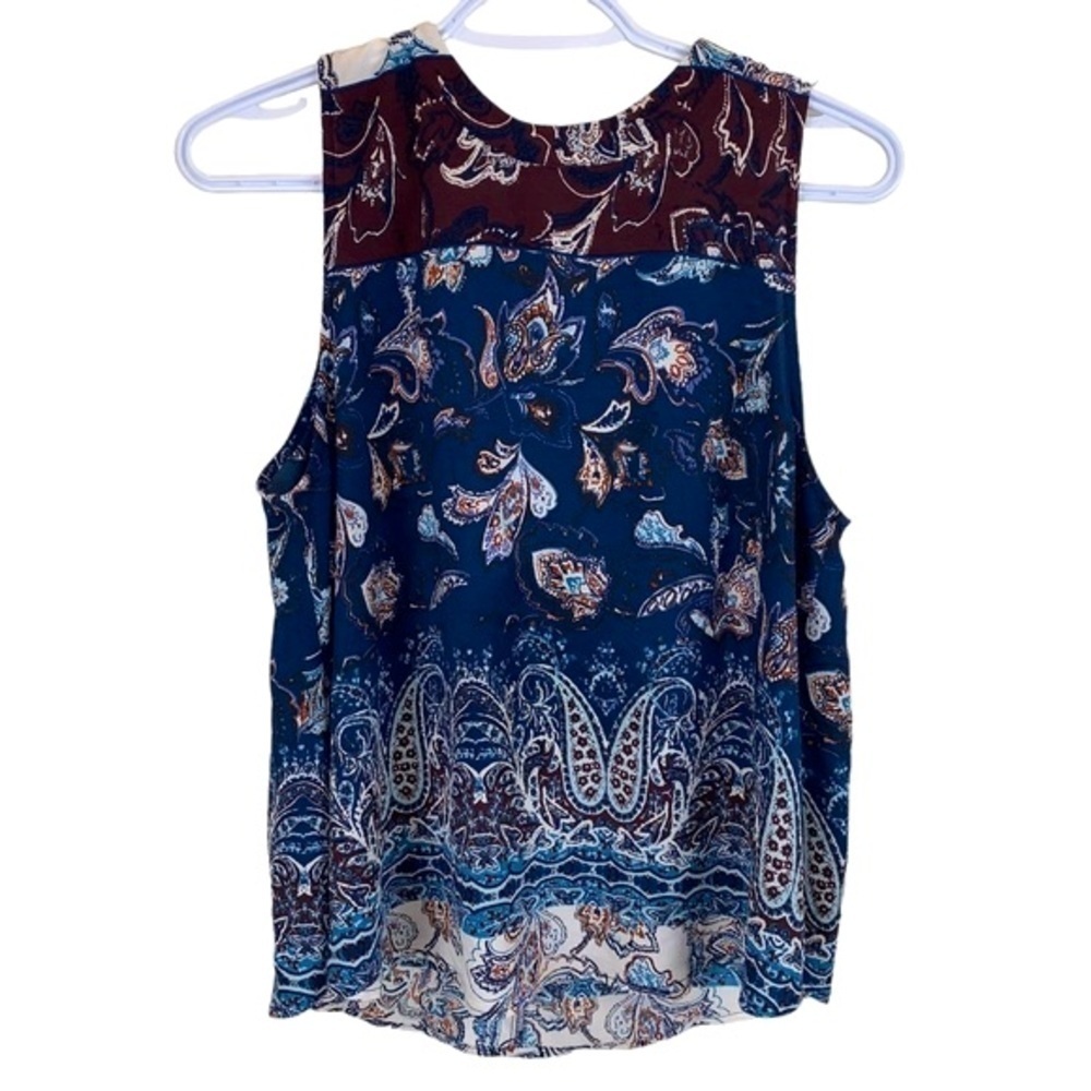 Elodie Boho Paisley Navy Burgundy Sleeveless A-Line Swingy Blouse Tunic Top sz M